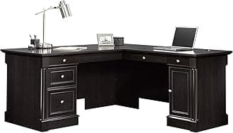 Palladia L Shaped Desk with Drawers, Office Desk with File Cabinet Storage, Cable Management, Keyboard Tray, in Wind Oak Finish