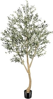 Realead 8ft Faux Olive Tree, Large Realistic Olive Trees Artificial Indoor, Tall Fake Olive Tree with Natural Wood Trunk and Lifelike Fruits for Home Office Decor