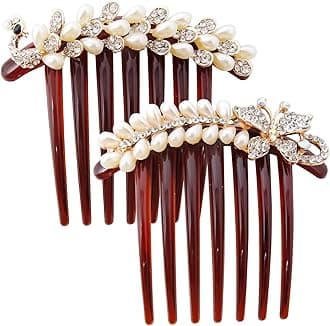 Honbay 2PCS 7 Teeth Arcylic Hair Side Combs Plastic Twist Combs with Pearl Crystal Rhinestone for Women (Butterfly and Peacock)