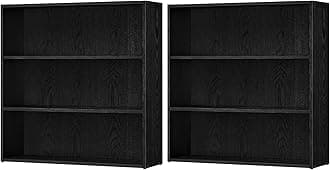 Set of 2 Bookshelves, 31.5 Inches Wide, 3-Tier Open Bookcases with Adjustable Storage Shelves, Floor Standing Units, Ebony Black ULBC173T56-2