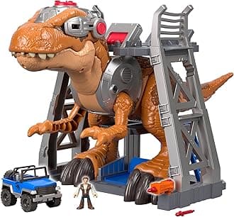 Imaginext Jurassic World T. rex Dinosaur Toy with Owen Grady Figure, Light-Up Eyes & Chomping Action for Ages 3+ Years, 7-Piece Set