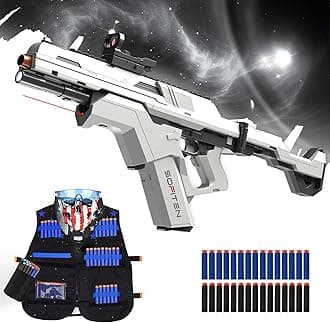 Toy Gun Automatic Sniper Rifle Tactical Vest Toy Foam Blaster with 150 Darts IR and Flashlight Foldable Stock The Shooting Activity Game for Kids Age 8-12 Gifts for Birthday Xmas