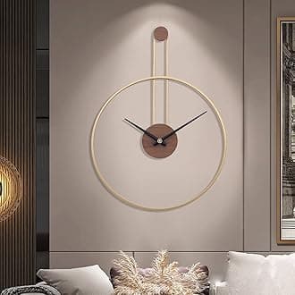 Large Decorative Wall Clock for Living Room,Metal & Walnut Dial Home Decor Silent Non Ticking Lightweight Clocks for Bedroom, Study, Office Decorations, 24.4''×17.7'',Gold