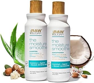 Raw Sugar Moisture Smoothie Shampoo and Conditioner with Coconut Oil, Agave, & Sweet Almond Milk, Hydrates & Nourishes Dry Hair, Formulated without Sulfates + Parabens