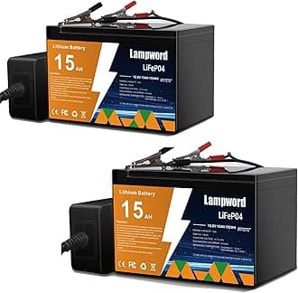 Lithium Battery 2 Packs 12V 15Ah LiFePO4 Battery 2000+ Deep Cycle Rechargeable Batteries for Trolling Motor/Golf Cart/Solar and Wind Power,Lighting,Power Wheels,Fish Finder with Charger