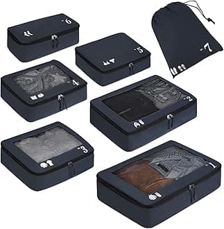 ECOHUB 7 Set Packing Cubes Tear-Resistant Luggage Packing Organizers with Number Icon for Travel Accessories Luggage Suitcase Machine Washable Packing Cubes (Dark blue)