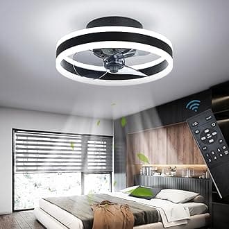 LED Ceiling Fans with Lights Reversible Remote, 6 Speeds Modern Bedroom Fan Ceiling Light Quiet Dimmable Small Ceiling Fan Light for Living Room, Black 40CM