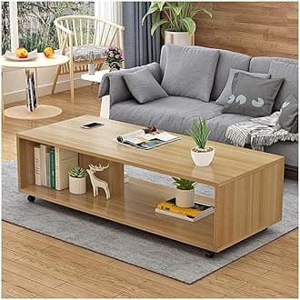 Lukzer Engineered Wooden Center Table with Wheels Open Storage Desk (CT-003/Light Oak) DIY (Do It Yourself) (80 x 40 x 40Cm)