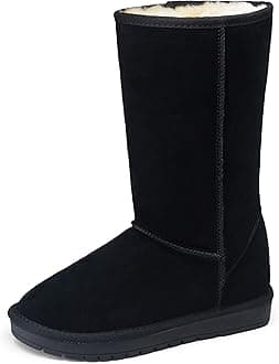 VEPOSEWomen's Boots Suede Snow Booties Warm Mid Calf Fashion Classic Knee High Shoes, Tall 988 Black, 6 UK