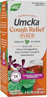 Umcka Cough Relief Syrup, Chest Congestion, Sore Throat, Cough, Hoarseness, Phenylephrine Free, Homeopathic, Non-Drowsy, 4 Fl Oz