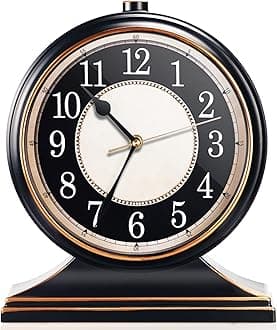 AYRELY® Vintage Desk Clock Silent-Non-Ticking 10-inch dial Table Clock,Retro Mantel Clocks and Easy to Read for Living Room, Bedroom, Shelf Decoration, Fireplace, Farmhouse Decor (Black)