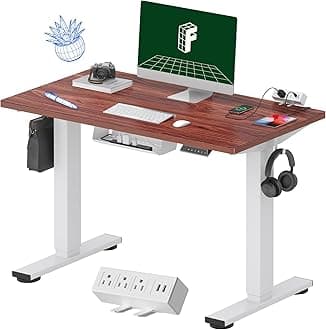 FLEXISPOT EN1 Essential Adjustable Height Desk Electric 40 inch X 24 inch Whole-Piece Desktop Small Standing Desk Ergonomic Memory Controller (White Frame + 40 inch Mahogany Desktop)
