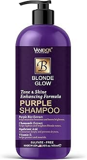 Sulfate Free Brass Toning Purple Shampoo for Blondes, Brown Highlighted, or Bleached Hair, Infused with Purple Rice Extract, Hyaluronic Acid, Vitamin E, and Chamomile Extract (16 fl oz)