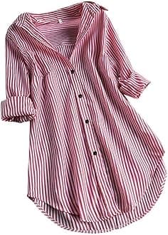 AEAEAE Women V-neck Long Sleeve Button Tops Ladies Summer Fashion Turn-down Collar Striped Printed Solid T-shirt Blouse Tops