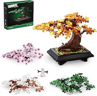 Bonsai Tree Building Set, 4 in 1 Four Seasons Bonsai Tree Building Toy, Plant Collection Home Decoration Building Blocks DIY Adult Creative Gifts for Kids
