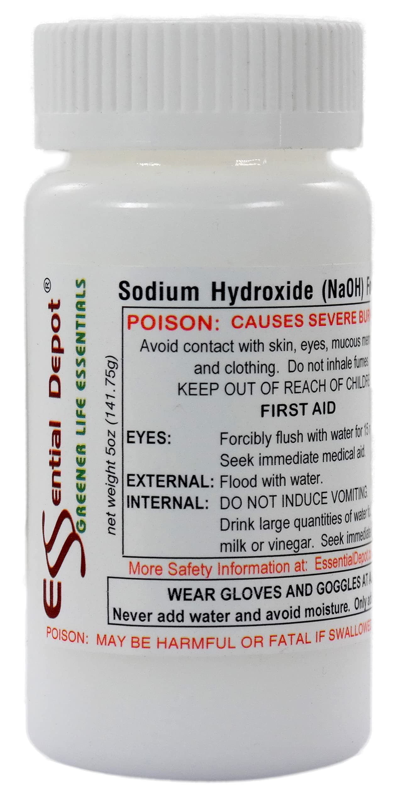 ESSENTIAL DEPOT Sodium Hydroxide Lye Micro Beads 5 oz Bottle - Food Grade - HDPE Container with resealable Child Resistant Cap
