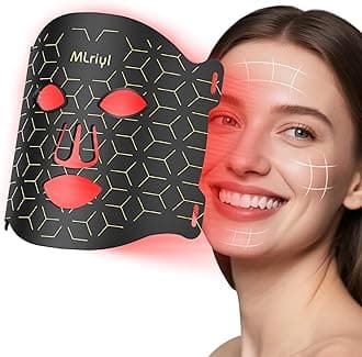 Red Light Therapy Mask, 7 Modes Portable LED Face Mask Light Therapy, 2000mAh USB-C Rechargeable Wired Controller, Blue, Orange, Timing Function, 830NM Infrared & Red Light Mask for Home & Travel
