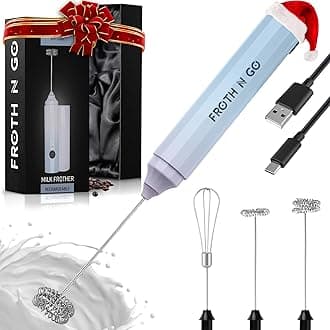 Zulay Froth N Go Milk Frother – Rechargeable 3-in-1 Handheld Frother Wand with Travel Case & USB-C Charger – Single, Double & Egg Whisk for Latte, Cappuccino, Matcha, Protein Shakes – Cloud