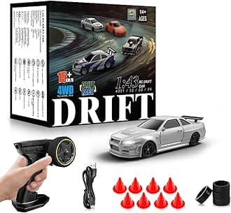 RC Drift Car for Kids, 1/43 Scale Full Proportional Mini Car for Kids, Boys, Girls,Teens, Silver