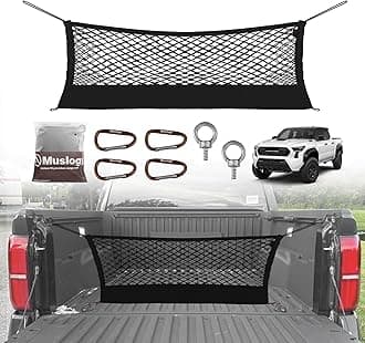 Muslogy Truck Bed Cargo Net Trunk Netting Compatible with 2024 2025 2026 Toyota Tacoma Accessories, Pickup Cargo Organizer SUV Sedan Storage Net w/Heavy Duty Carabiners