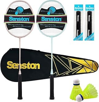- Senston 2 Badminton Rackets with Carry Bag | Lightweight Graphite for Adults & Teens | Includes 2 Shuttlecocks & 2 Grips | Perfect for Family, Beginners & Outdoor Games
