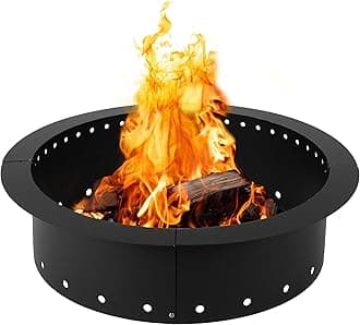 Iron Forge Tools Heavy Duty Metal Smokeless Camping Fire Pit Ring 36 inch Outer/30 inch Round Fire Pit Insert Liner for Outdoor Campfire, Firepits for Outside, Fire Pit Ring (36 x 30 x 10 Inch)