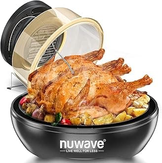 Nuwave Air Fryer Infrared Convection Oven, Cook Fresh or Frozen, No Defrosting or Preheating, 360 Surround Heat, Cooking from 50 to 400 Degrees, 100 Presets, 50 Memory, 360 Food Easy-View, PFAS Free