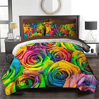 BlessLiving Rainbow Rose Bed in A Bag Twin Colorful Flower Comforter Set 8 Pieces Bedding Set for Women (1 Comforter, 2 Pillowcases, 2 Pillow Shams, 1 Flat Sheet, 1 Fitted Sheet, 1 Cushion Cover)