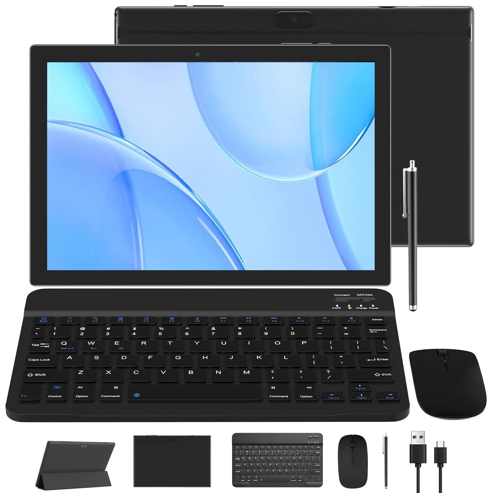 2 in 1 Tablet 10 inch Android Tablet Set, Tablets with Keyboard Case Mouse Stylus 6GB+64GB Supports 1TB Expansion 6000mAh battery 5G-WiFi WIFI6 10.1" Touch Screen 8MP Dual Camera Tab, BT Tableta PC