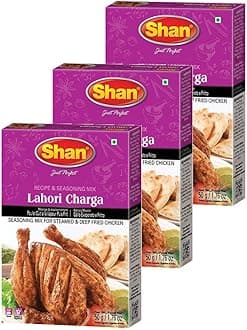 Shan Lahori Chargha Recipe and Seasoning Mix 1.76oz (50g) - Spice Powder for Steamed & Deep Fried Chicken - Suitable for Vegetarians - Airtight Bag in a Box (Pack of 3)