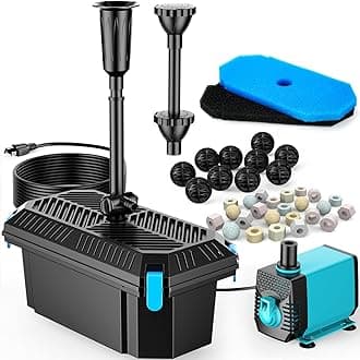 Pond Filter with Pump Fountain Kits, 660GPH Pond Filter with 40W Pond Pump & Fountain Kit, Koi Pond Filters for Outdoor Ponds Clean, Clear, and Add Water Features(Corded Electric)