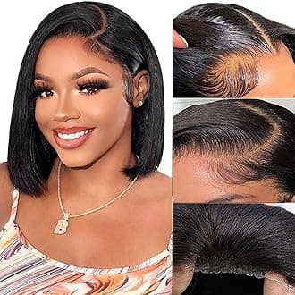 Wear and Go Glueless Bob Wig Human Hair Pre Plucked Pre Cut 4x4 Lace Closure Bob Wigs For Black Women Human Hair Glueless Straight Bob Lace Front Wigs For Beginner Short Wig Human Hair (10 Inch)