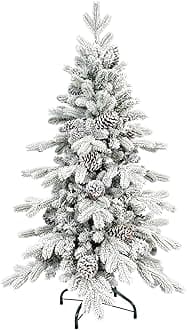 4 FT Snow Flocked Christmas Tree with 455 PE&PVC Mixed Branch Tips,Unlit Artificial Skinny Pencil Christmas Tree with 19 Pine Cones,Hinged Premium Xmas Slim Fir Trees for Home,Office,Party Decoration