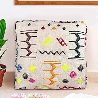 Floor Pillow Cover - Kilim Square Ottoman Pouf Moroccan Floor Cushions - Yoga Pillow Meditation Cushion - Large Floor Pillows & Cushions Arabic Floor Seating for Adults (Multicolor)