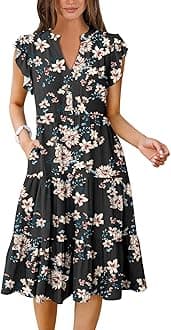ANRABESSWomens Summer Ruffle Sleeve V Neck Midi Dress 2024 Fashion Casual Fit Flowy Tiered Boho Beach Vacation Sundress
