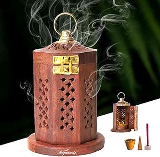 SIGNAMIO® Hanging Handcrafted Wooden Sambrani Dhoop Dhup Stand - Perfect Room Decoration and Incense Cone Holder for Home Mandir, Ideal Dhoop Dani and Pooja Items
