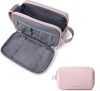 Toiletry Bag for Women, BAGSMART Travel Toiletry Organizer Dopp Kit Water-resistant Shaving Bag for Toiletries Accessories, Pink