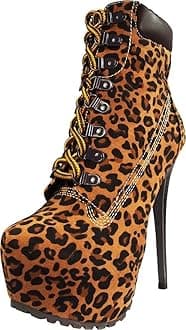 Breckelle's BLAZER-11 Women's Stylish lace up Platform Ankle Booties with Side Zipper,Blazer-11 Leopard 6
