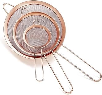 Copper Fine Mesh Strainer 3 Pieces Set, Rose Gold Flour Sifter For Baking, Stainless Steel Clander, Copper Matcha Tea Strainer, Gravy Separator, Stasher Sieve Pasta Strainers