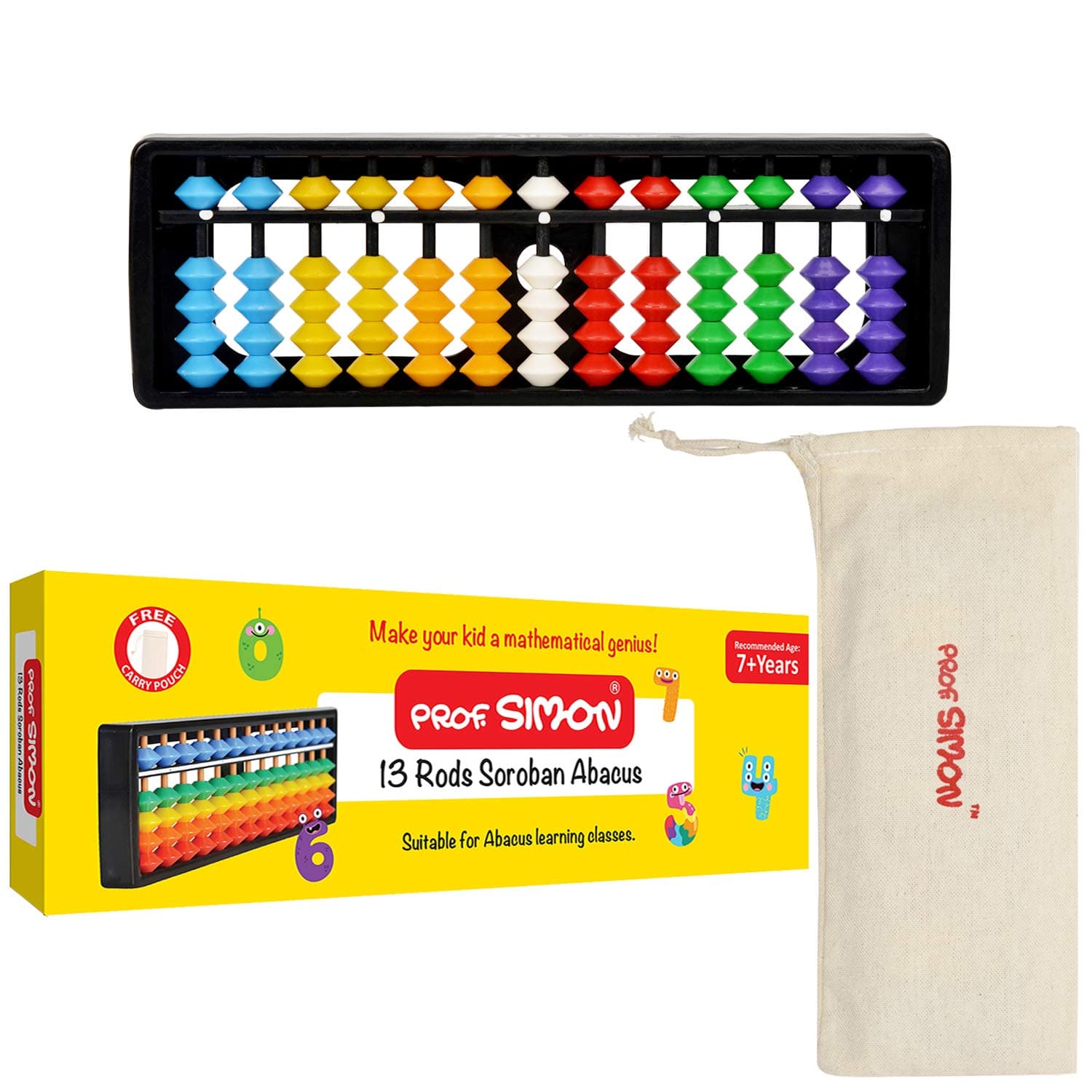 13 Rods/Digits Soroban Plastic Abacus With Multi-Colored Beads, Kids