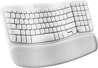 Wave Keys Wireless Ergonomic Keyboard with Cushioned Palm Rest, Comfortable Natural Typing, Easy-Switch, Bluetooth, Logi Bolt Receiver, for Multi-OS, Windows/Mac - Off White