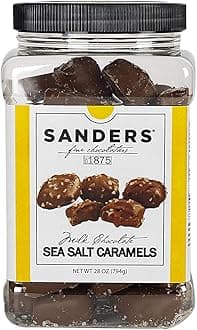 Sanders Milk Chocolate Sea Salt Caramels, Kettle Cooked Caramel Covered in Milk Chocolate, 28 oz Gift Tub