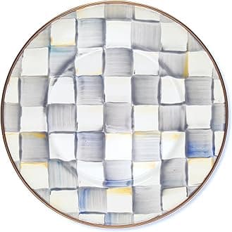 MACKENZIE-CHILDS Enamel Salad and Dessert Plate, Small Plate for a Dessert or Appetizer Dish, 8 Inches, Gray-and-White Sterling Check