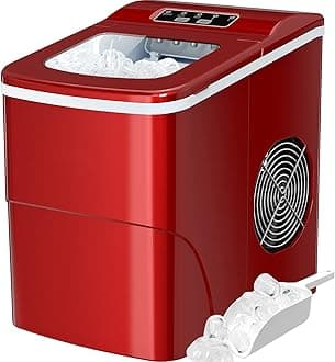 Silonn Ice Maker Machine for Countertop, 9 Bullet Cubes Ready in 6 Minutes, 26lbs 24Hrs Portable Self-Cleaning, 2 Sizes of Bullet-Shaped Home Kitchen Office Bar Party, Red