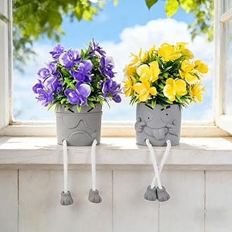 Zerzsy Set of 2 Cute Artificial Plants Small Faux Plants Office Accessories - Fake Greenery Potted Plants for Table Decorations Home Desk Apartment Small Plants Decor