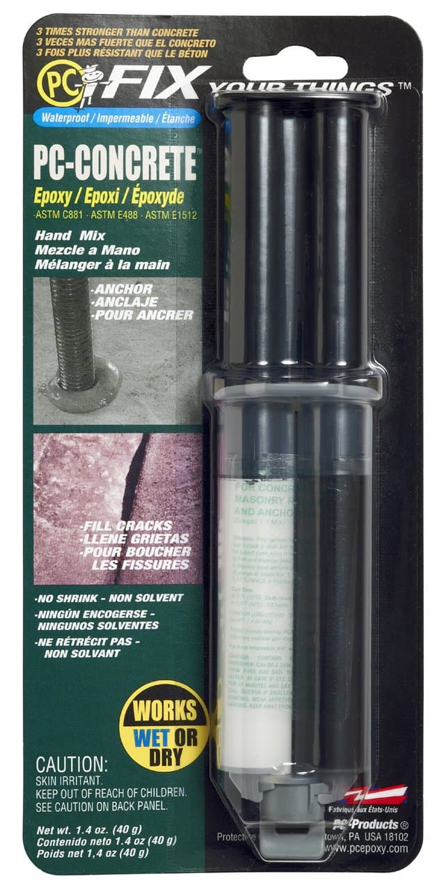 70086 PC-Concrete Two-Part Epoxy Adhesive Paste for Anchoring and Crack Repair, 1.4 oz in Applicator Syringe, Gray