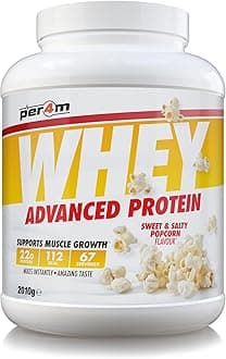 Per4m Whey Protein Powder | High Protein Shake for Muscle Growth & Recovery | Low Sugar Gym Supplement | Sports Nutrition Drink + Amino Acids (2010g, Sweet & Salty Popcorn)