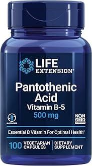 Life Extension Pantothenic Acid 500 mg – Pantothenic Acid with Calcium Supplement – Essential B Vitamin For Optimal Health - Once Daily - Gluten-Free, Non-GMO, Vegetarian – 100 Capsules