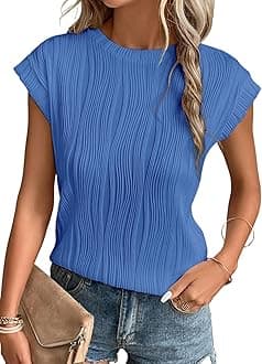 Womens Short Sleeve Textured Tops Crewneck Knit Solid Loose Casual Basic T Shirts Tee Blouses