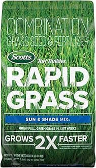 Turf Builder Rapid Grass Sun and Shade Mix, Combination Grass Seed and Fertilizer, Grows Green Grass in Just Weeks, 5.6 lbs.